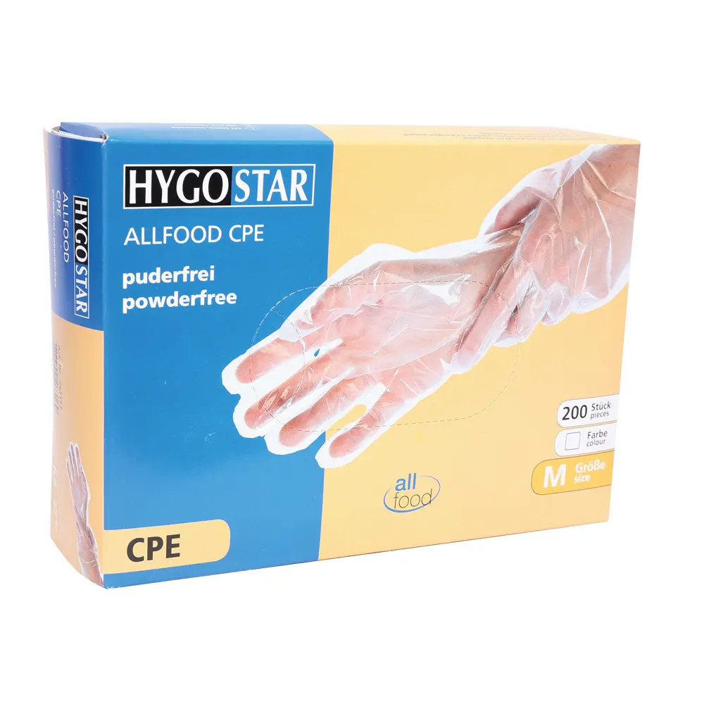Hygostar Allfood CPE-Handschuhe transparent, puderfrei aus CPE für Gastronomie und Lebensmittelindustrie, gehämmerte Oberfläche, VE 2000 Stück