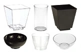 Fingerfood Becher und Schalen Set, transparente und schwarze Kunststoffschälchen für Desserts, Vorspeisen und Häppchen, Art.-Nr. 1001