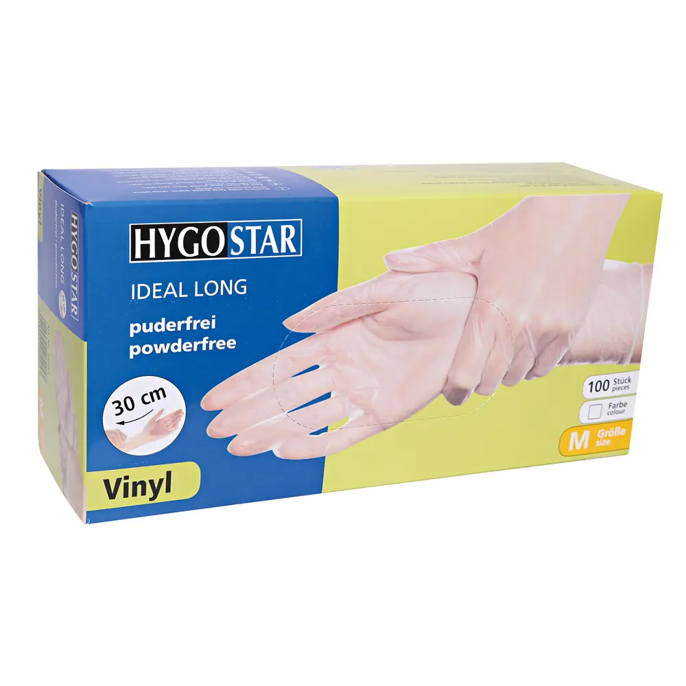 Hygostar Ideal Long Vinylhandschuhe transparent puderfrei, lange Vinyl Einmalhandschuhe 30 cm für Gastronomie und Lebensmittelindustrie, VE 1000 Stück