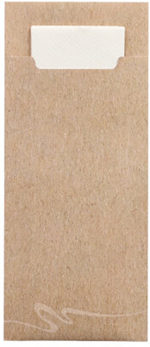 PAPSTAR 520 Bestecktaschen 20 cm x 8,5 cm natur inkl. weißer Serviette 33 x 33 cm 2-lag.