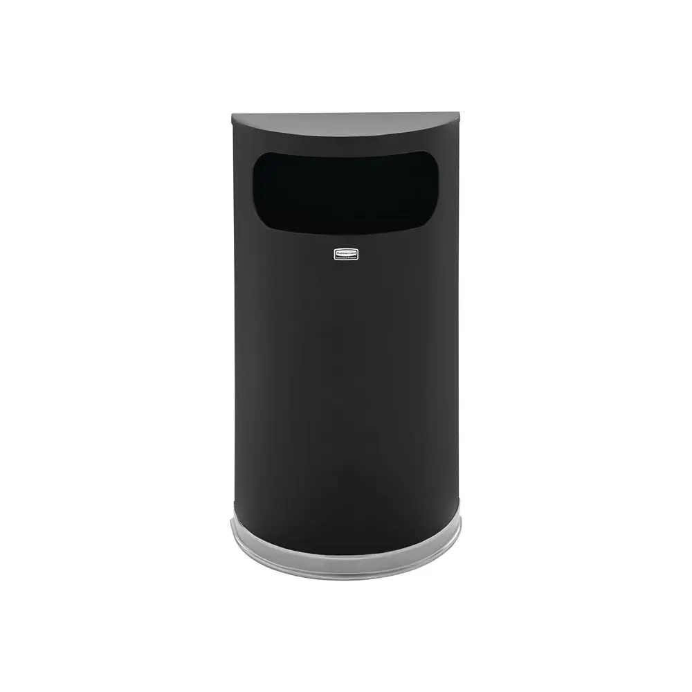 Rubbermaid Designer Line Abfallbehälter halbrund 34 Liter, schwarz pulverbeschichtet, große Frontöffnung, feuerfester Stahl, ideal für Innenbereiche