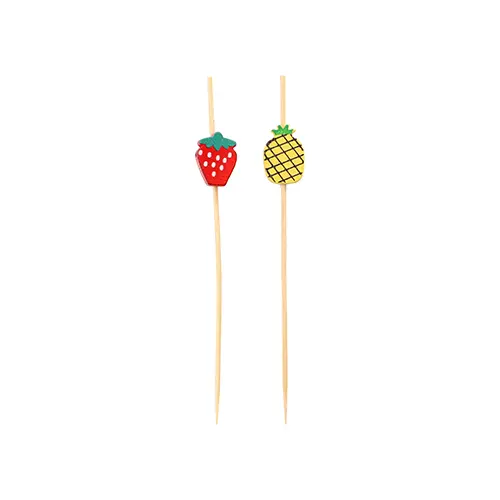 PAPSTAR Fingerfood-Picker 12 cm "Fruit" aus Bambus mit Erdbeer- und Ananas-Motiv, ideal für Fingerfood, Partys und Buffets, 8 x 100 Stück