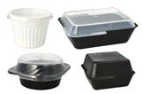 Take-away Menüboxen und Suppenbecher mit Klarsichtdeckel, schwarze und weiße Einwegverpackungen für heiße Speisen, Artikelnummer 0000