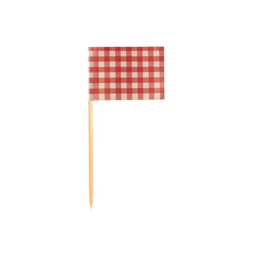 PAPSTAR Deko-Picker 8 cm rot "Vichy Karo" aus Holz, rot-weiß kariert, ideal zum Dekorieren von Häppchen, Buffet und Party, Art.-Nr. 87679