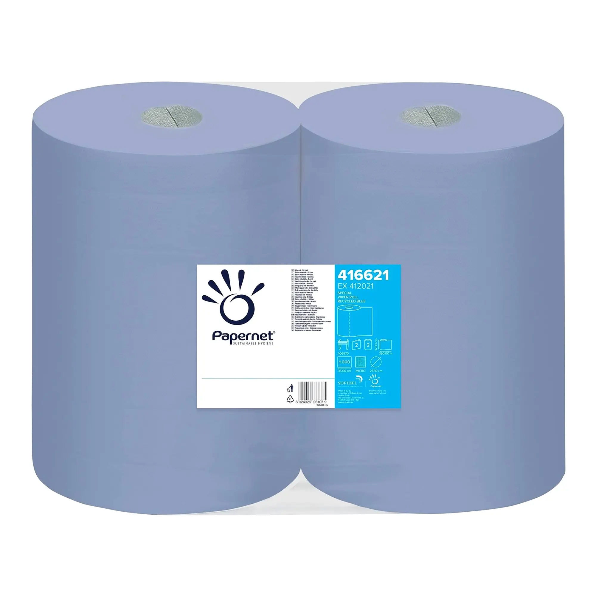 Papernet Industrieputztuchrollen blau 2-lagig, 37,3 cm breit, 1000 Tücher
