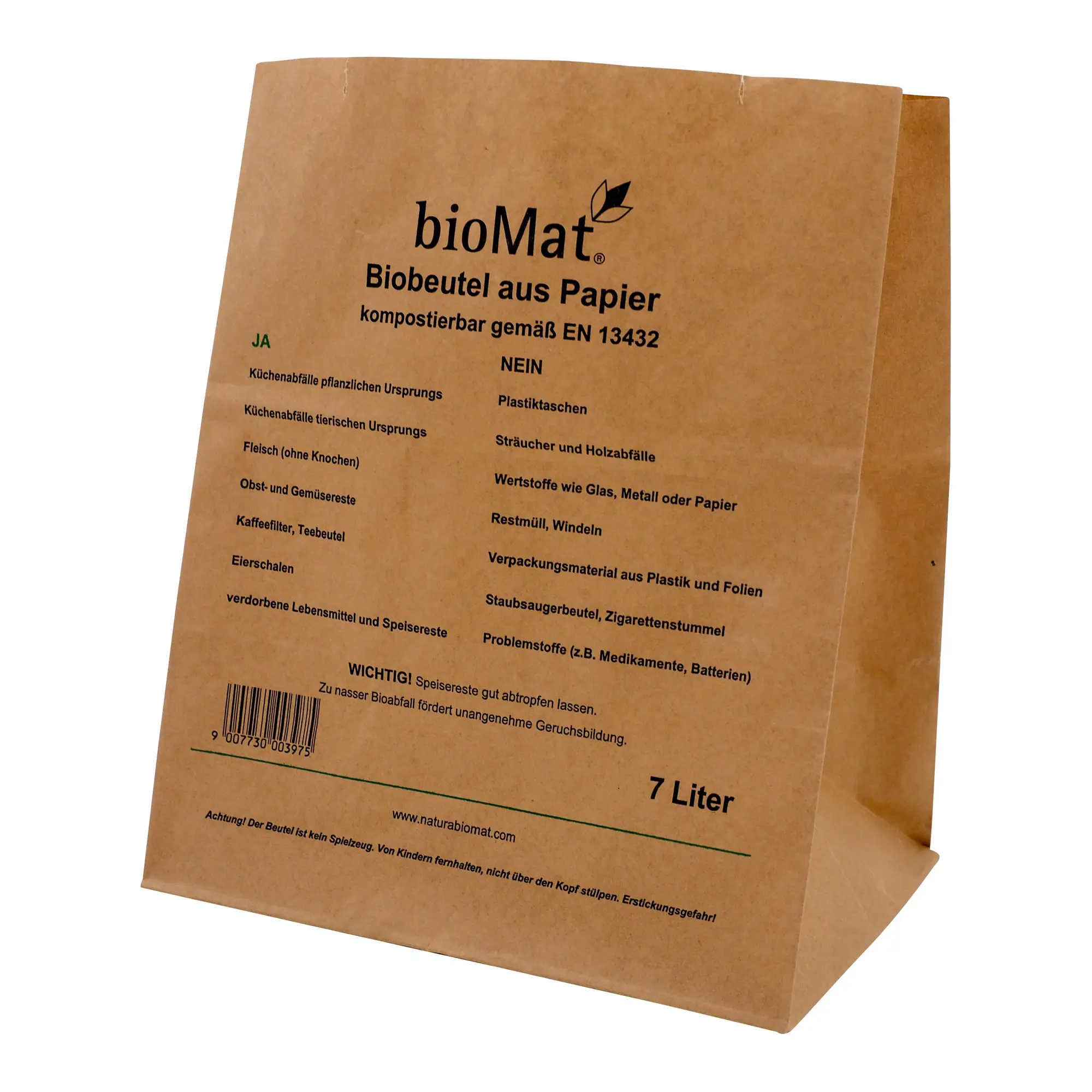 BIOMAT Bio-Abfallbeutel Kraftpapier 7 Liter einlagig 400 Beutel offener Abfallbeutel  PS-7-NF
