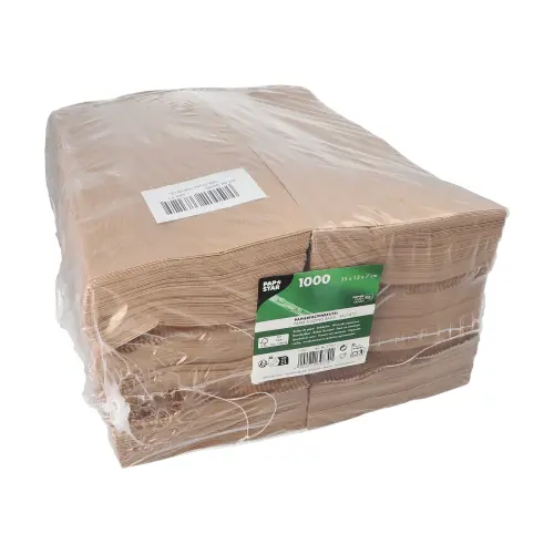 PAPSTAR Papierfaltenbeutel gefädelt Kraftpapier 35 x 13 x 7 cm braun, stabiler Bäckerfaltenbeutel für Brot, Brötchen und Snacks, Füllinhalt 2 kg, Artikelnummer 37311