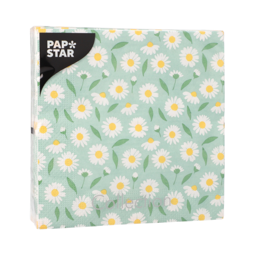 PAPSTAR Servietten, 3-lagig 1/4-Falz 33 cm x 33 cm "Lots of Daisies", 10 x 20 Stück