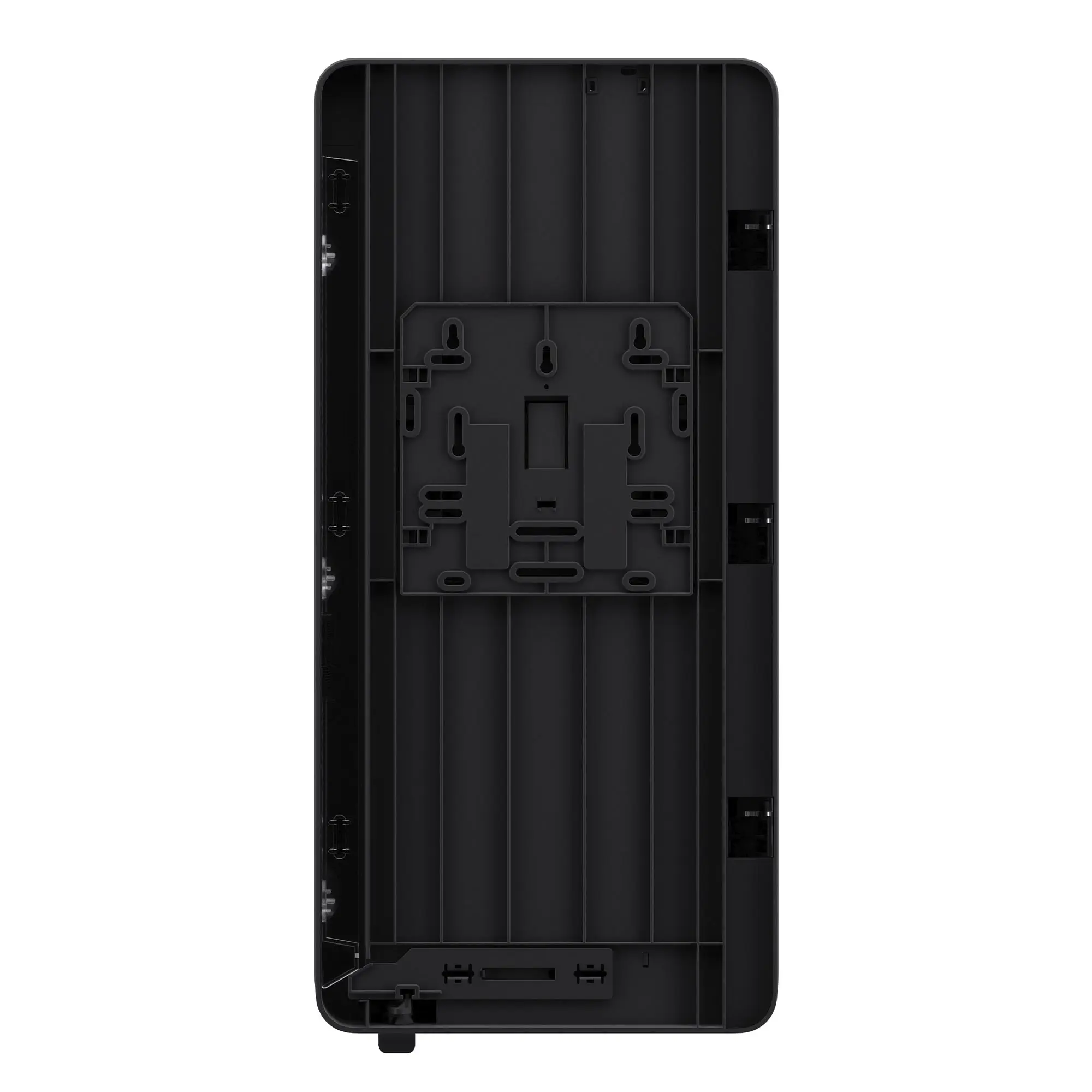 Satino by Wepa HYGINITY Falthandtuchspender Interfold XL PT2 in Schwarz, Rückansicht des flachen, extra-hohen ABS-Kunststoffspenders für Z- und W-Falz-Interfold-Handtücher