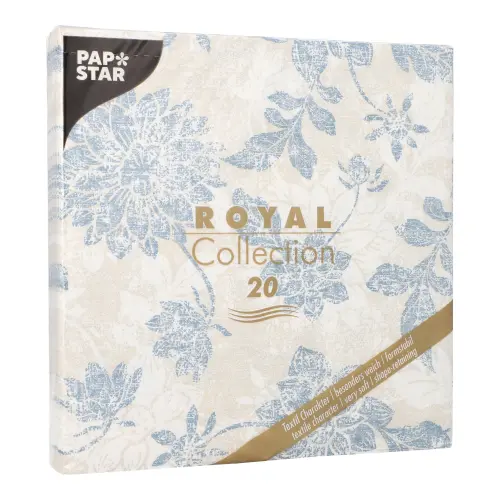 PAPSTAR Servietten "ROYAL Collection" 1/4-Falz 40 x 40 cm arktikblau Flowers, stoffähnliche Premium-Tissue Dekorservietten mit Blumenmuster, FSC-zertifiziert, 8 x 20 Stück