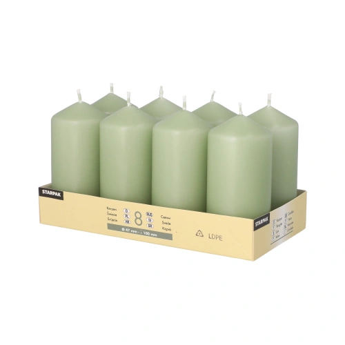Starpak Stumpenkerzen Ø 47 mm, 100 mm jadegrün, 6 x 8 Stück