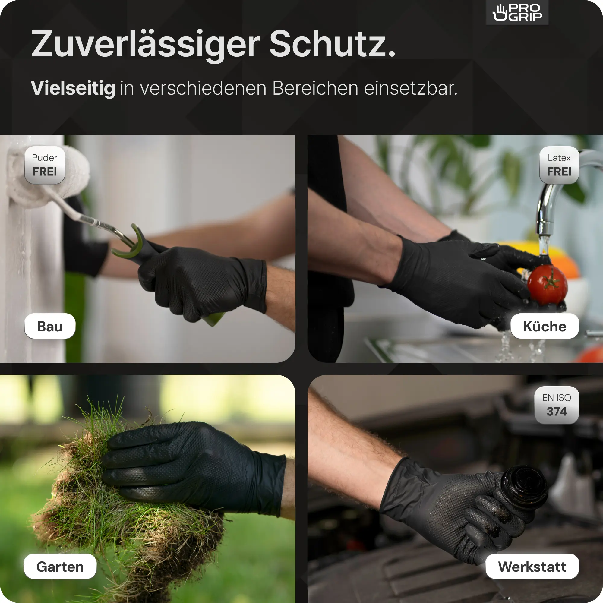 ARNOMED PROGRIP NITRIL DIAMOND BLACK Nitrilhandschuhe schwarz puderfrei, latexfrei und extra griffig für professionelle Anwendungen in Bau, Küche, Garten und Werkstatt, VE 50 Stück