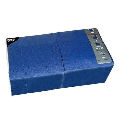 PAPSTAR Servietten, 3-lagig 1/4-Falz 40 x 40 cm dunkelblau in 250er Gastro-Packung aus Tissue, FSC- und Nordic-Ecolabel-zertifiziert