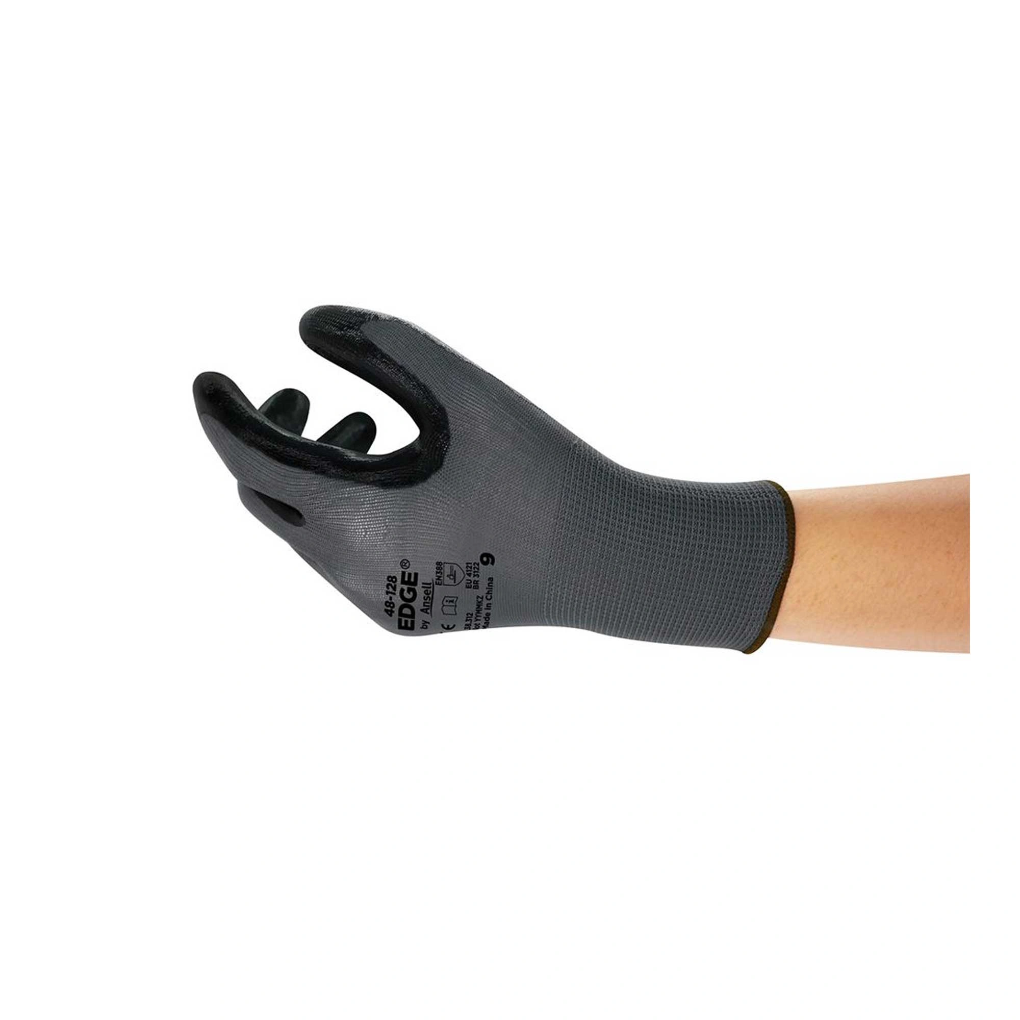 Ansell EDGE 48-128 Mehrzweckhandschuhe mit grauer Strickbasis und schwarzer Nitril-Beschichtung für Montage- und Wartungsarbeiten, VE 12 Paar, Art.-Nr. 48-128