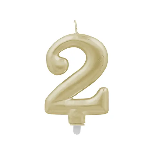 PAPSTAR Zahlenkerze mit Halter 7 cm gold "2", 7 cm hoch, für Torten und Kuchen zu Geburtstag oder Jubiläum, Artikelnummer 37156