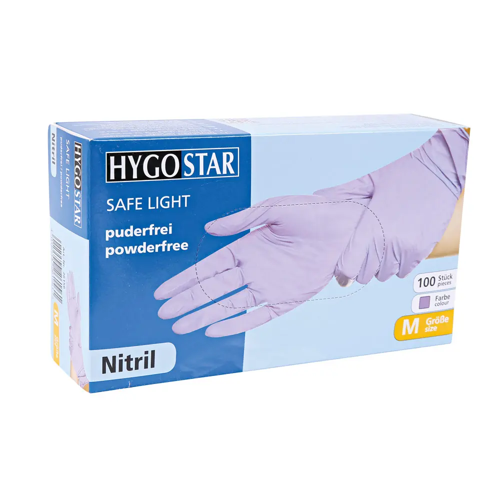 Hygostar Safe Light Nitrilhandschuhe lila puderfrei, VE 1000 Stück, Einmal-Nitrilhandschuhe für Medizin, Pflege, Gastronomie und Lebensmittelindustrie, Länge 24 cm, fingerstark 0,1 mm