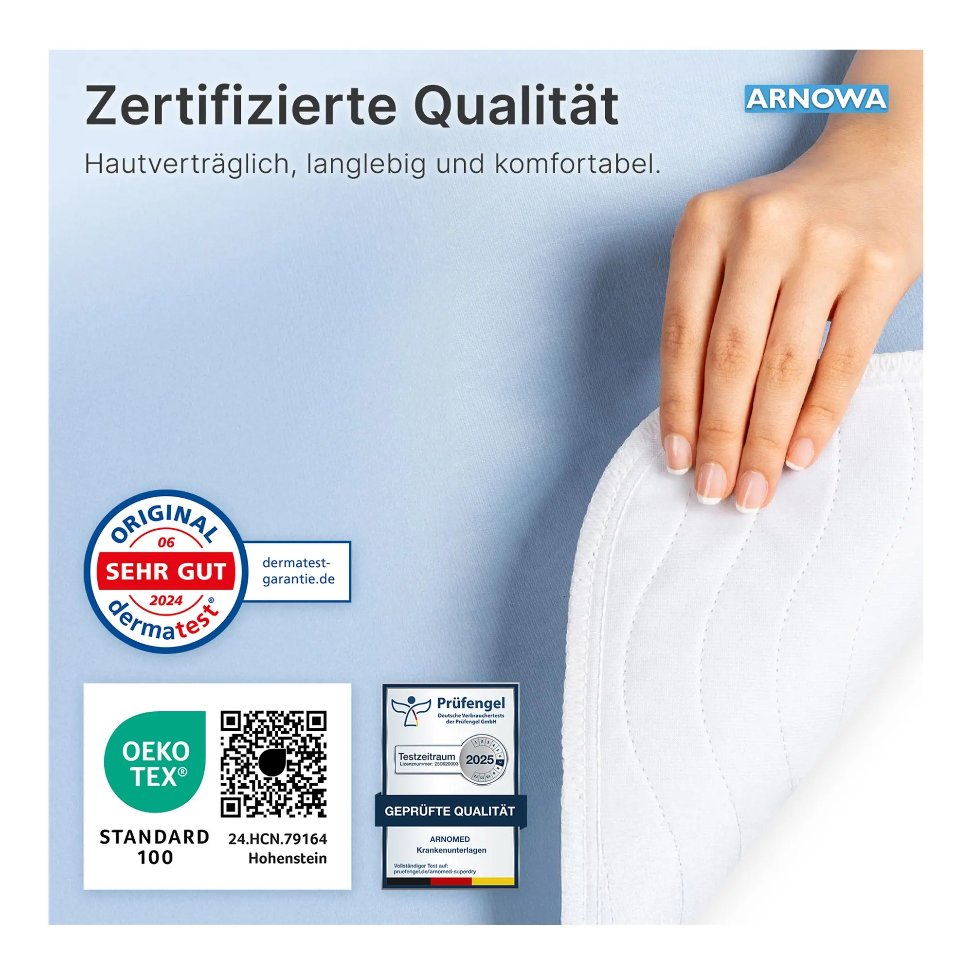 ARNOMED SUPERDRY WASH Waschbare Bettschutzunterlage, weiche, hautverträgliche Inkontinenzunterlage mit zertifizierter Qualität, OEKO-TEX STANDARD 100 und Dermatest-Siegel, 1 Stück