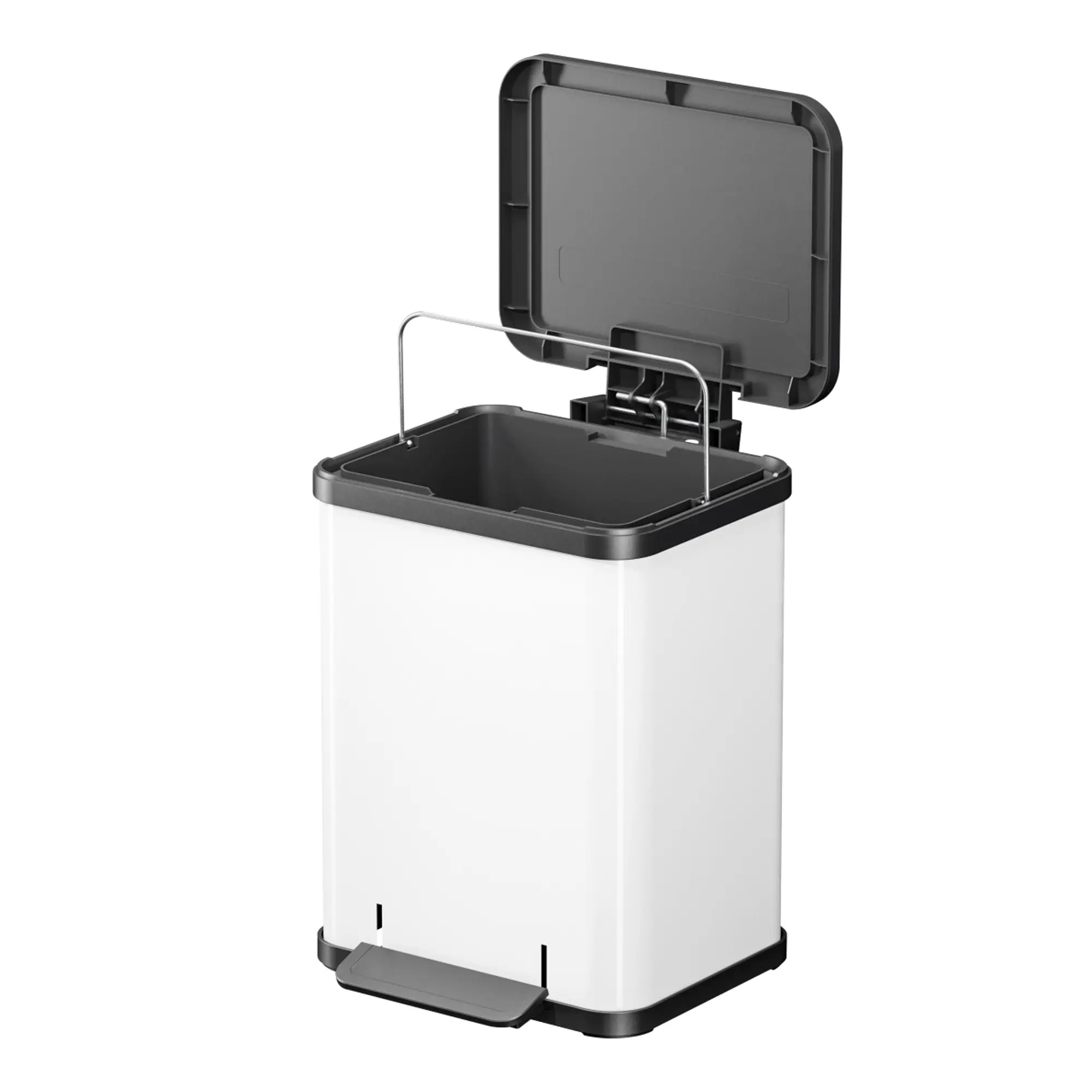 Hailo Öko uno Plus M 17 Liter Tretmülleimer in Weiß mit schwarzem Soft-Close-Kunststoffdeckel, innenliegender Tretmechanik und breitem Kunststoff-Pedal, Hailo