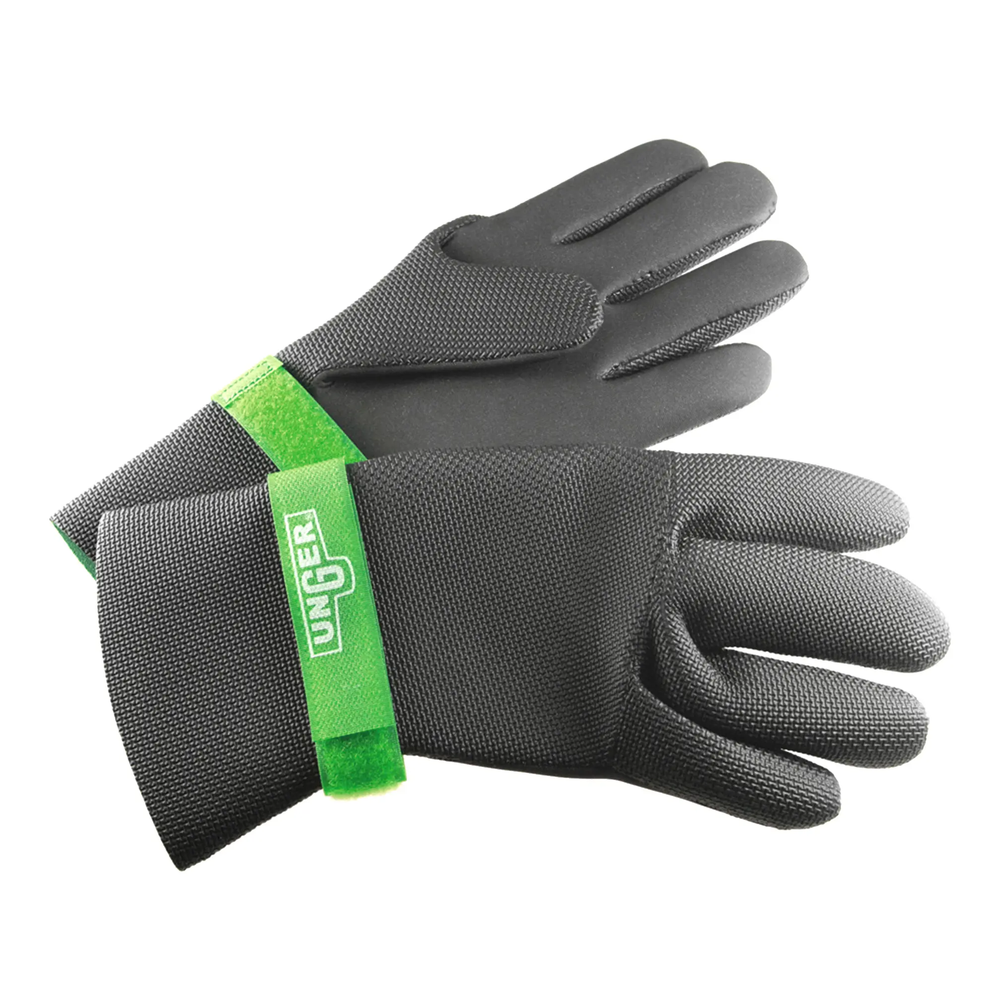 Unger Neoprenhandschuhe aus gummiertem Neopren mit grünem Klettverschluss für sicheren Griff und Kälteschutz bei Glasreinigung im Außenbereich