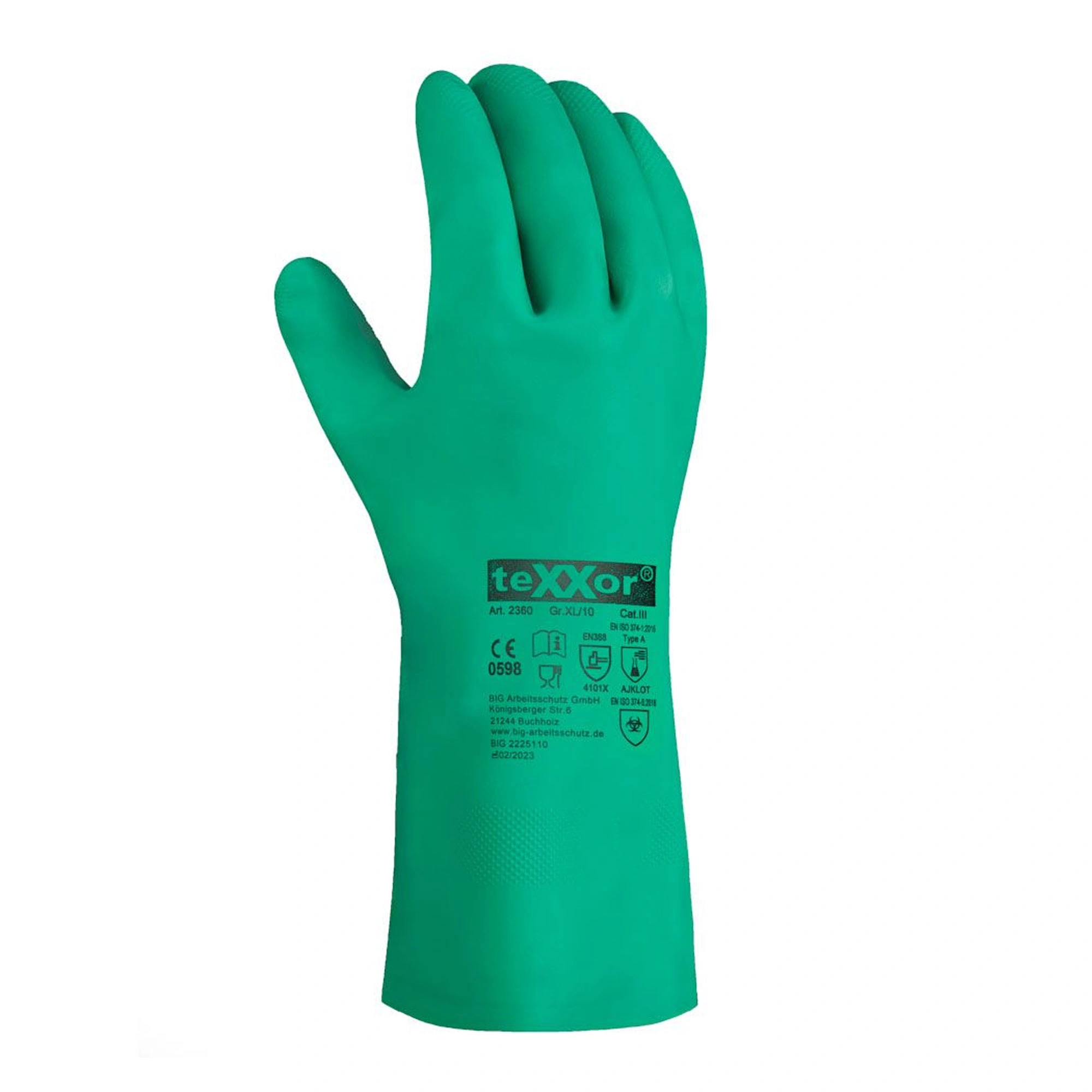 teXXor 2360 Chemikalienschutzhandschuhe mit Nitril-Beschichtung grün, VE 144 Paar