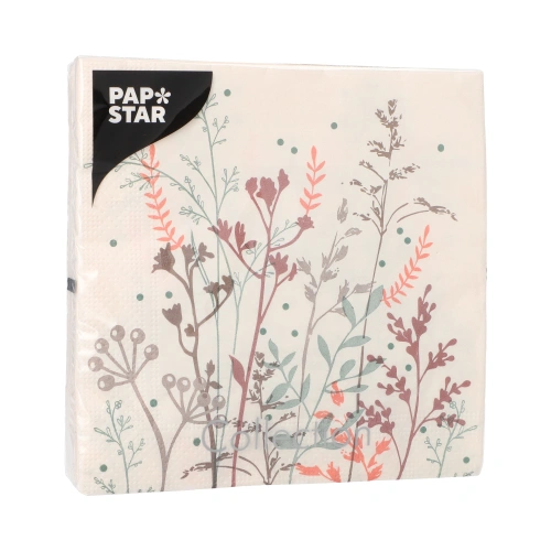 PAPSTAR Servietten, 3-lagig 1/4-Falz 33 cm x 33 cm "Wild Grasses", 10 x 20 Stück