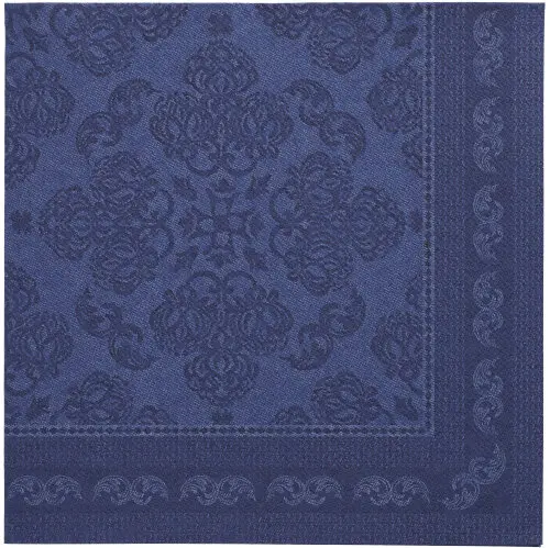 PAPSTAR Servietten "ROYAL Collection" 1/4-Falz 40 x 40 cm dunkelblau Arabesque aus Tissue, hochwertige Premium-Servietten in Stoffoptik für festliche Tischdekoration