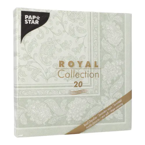 PAPSTAR Servietten ROYAL Collection 1/4-Falz 40 x 40 cm jadegrün Ornaments, stoffähnliche Premium-Tissue-Servietten mit Pflanzenranken-Muster, FSC-zertifiziert, Artikel 37356
