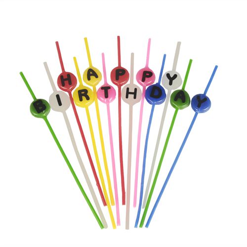 PAPSTAR Spaghettikerzen-Set 16 cm farbig sortiert "Happy Birthday"