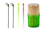 Party-Picker Set mit Holzspieß-Spender und bunten Kunststoffspießen in verschiedenen Farben für Snacks, Fingerfood und Buffet, Artikelnummer 512