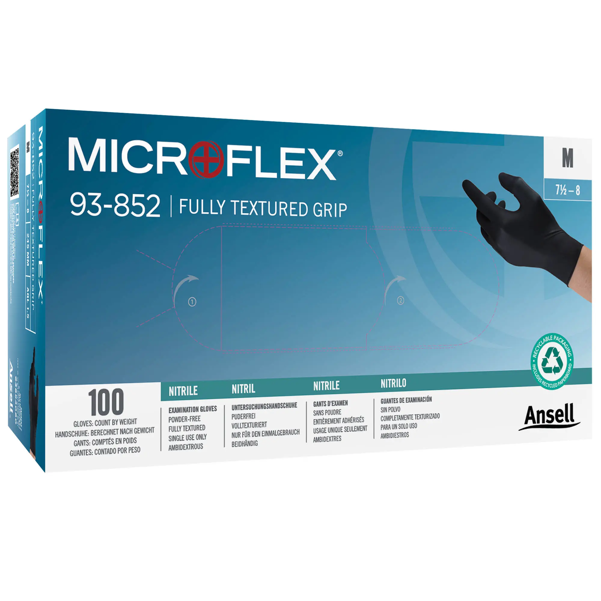 Ansell Microflex 93-852 Nitrilhandschuhe schwarz puderfrei, VE 1000 Stück von Ansell für medizinische, labortechnische und industrielle Anwendungen, Artikelnummer 93-852