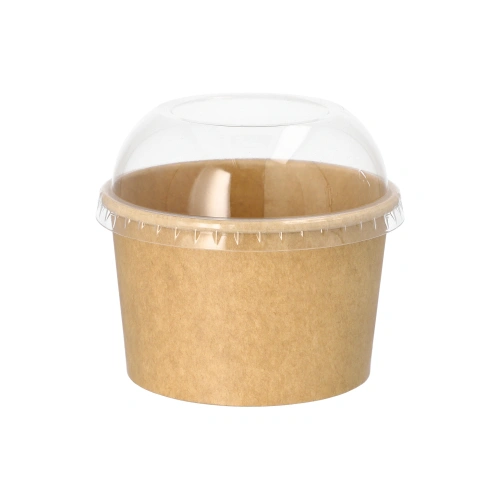 PAPSTAR Eisbecher, Pappe rund 275 ml, Ø 9,6 cm, 6 cm hoch, braun mit transparentem Dom-Deckel, stabil und auslaufsicher, 10 x 50 Stück, Art.-Nr. 37132