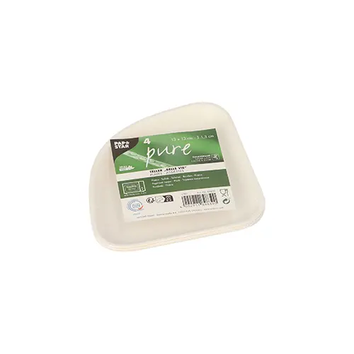 PAPSTAR Teller 1/4 Zuckerrohr "pure" 13 x 13 cm weiß Belle Vie Ligne Carrée, quadratische nachhaltige Einwegteller aus Zuckerrohr-Bagasse, mikrowellengeeignet, Artikel 89839