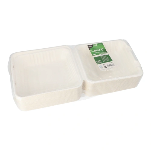 PAPSTAR Menüboxen, Zuckerrohr "pure" ungeteilt 7,7 cm x 20 cm x 22 cm weiß, 4 x 50 Stück