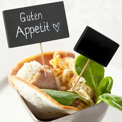 PAPSTAR Fingerfood - Picker 8,5 cm "Blackboard", beschriftbare Fingerfood-Spieße aus Bambus und Holz mit kleiner Tafel zur Kennzeichnung von Speisen, 10 x 20 Stück für Buffet und Party