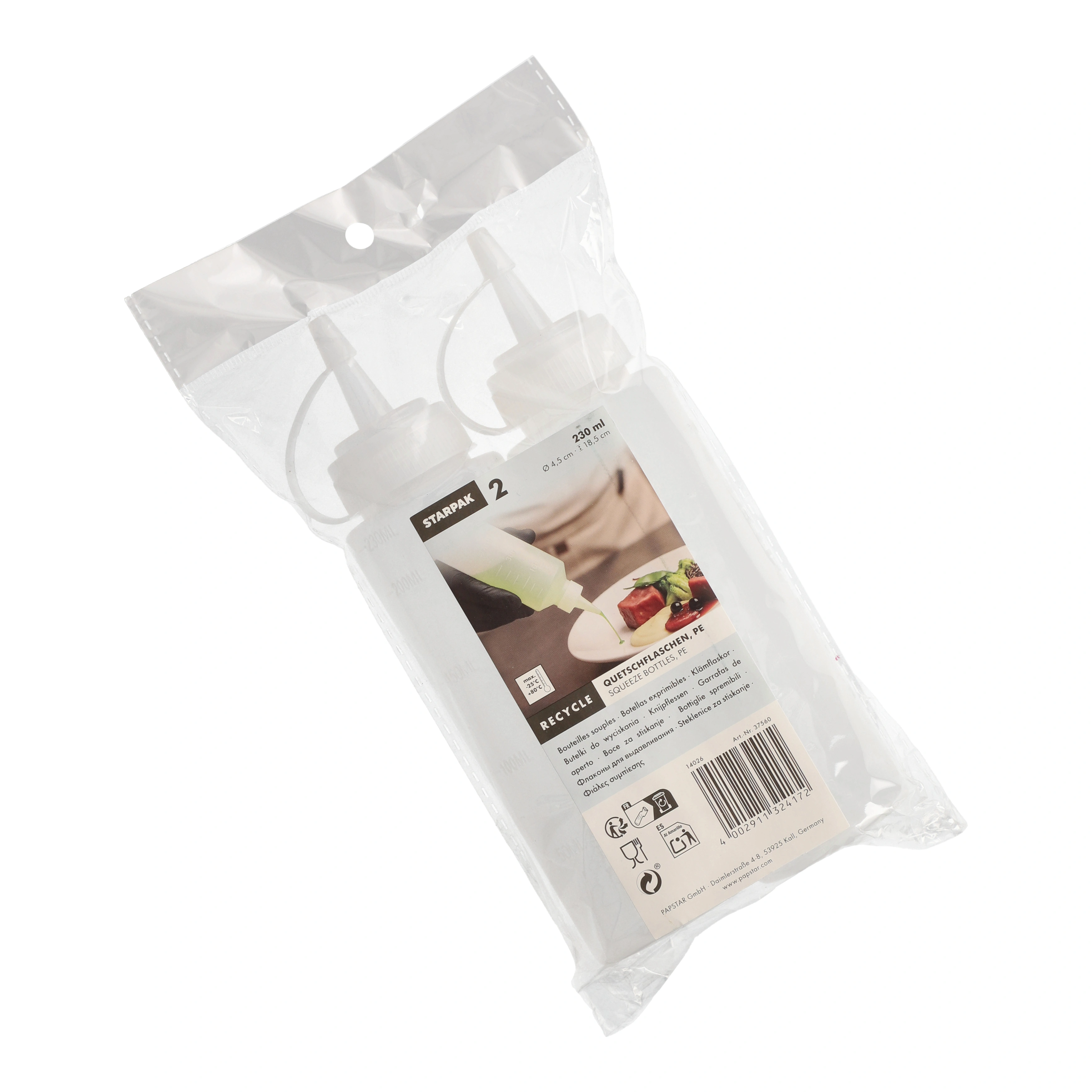 Starpak Quetschflaschen LDPE (virgin) 230 ml Ø 4,5 cm, 18,5 cm transparent, 6 x 2 Stück