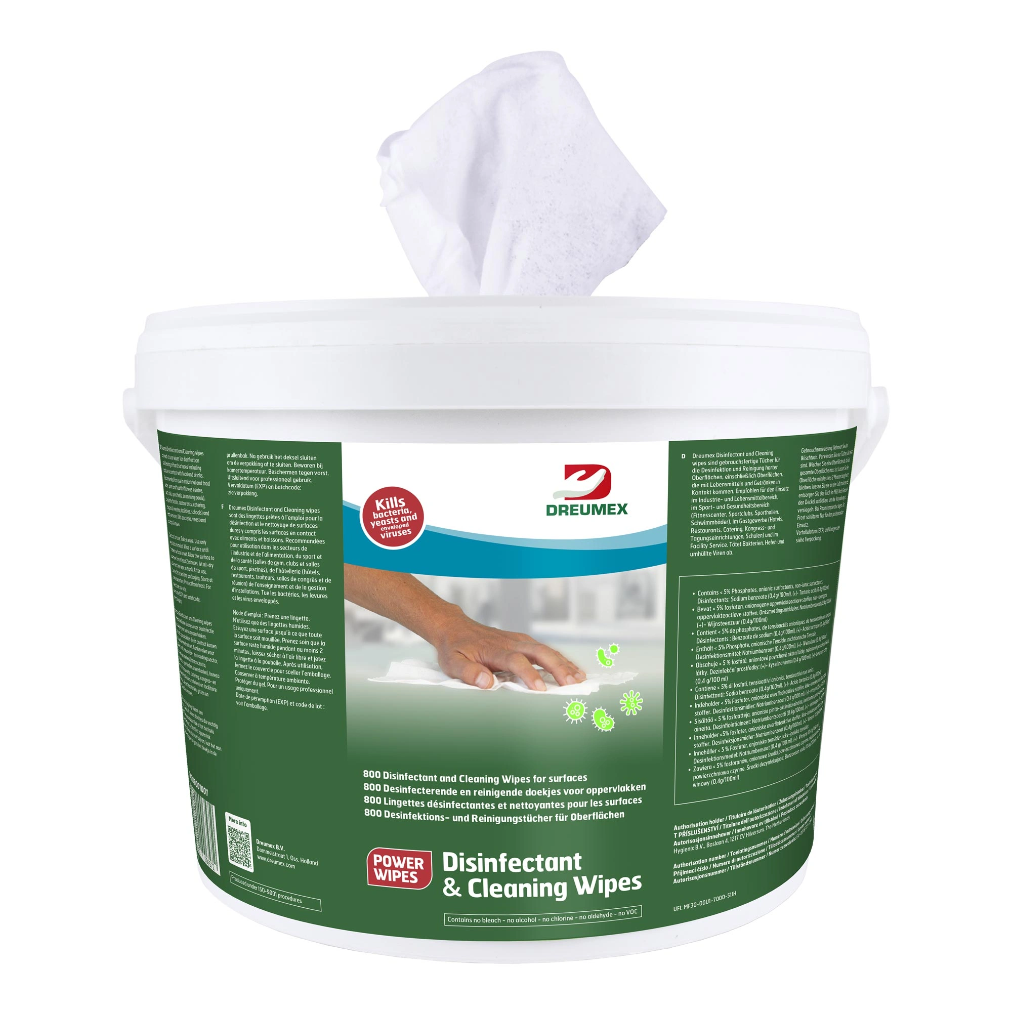 Dreumex Disinfectant & Cleaning Wipes Desinfektions- u. Reinigungstücher, 15 x 17 cm