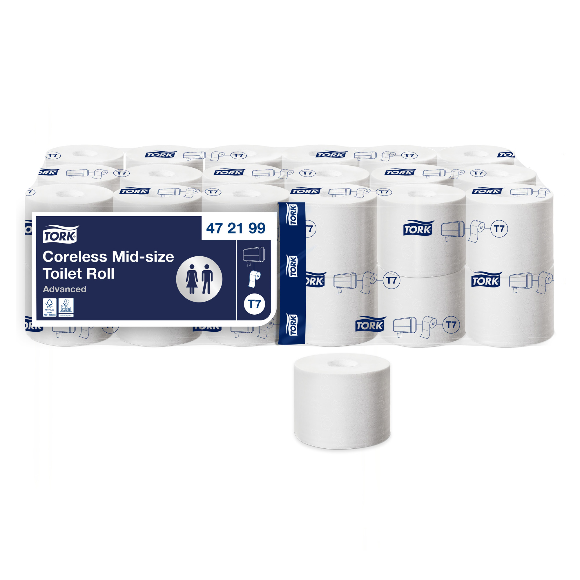 Tork T7 Advanced Toilettenpapier Midi-Rolle Recycling 2-lagig, 900 Blatt 36 Rollen 472199_1