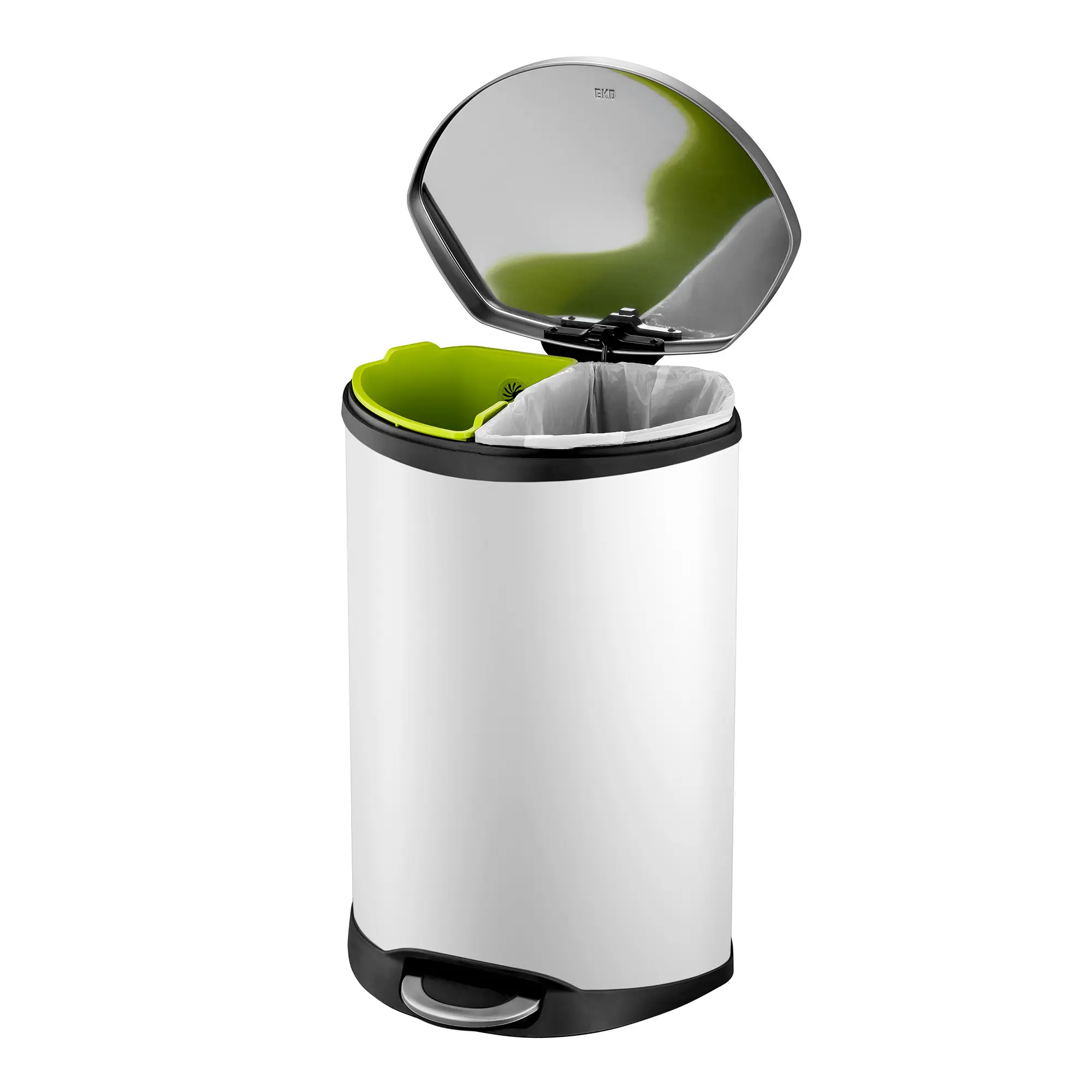 EKO Shell Bin Recycling Tretabfallbehälter 2x22 Liter Stahl, weiß pulverbeschichtet 2 Innenbehälter grün schwarz 31650347