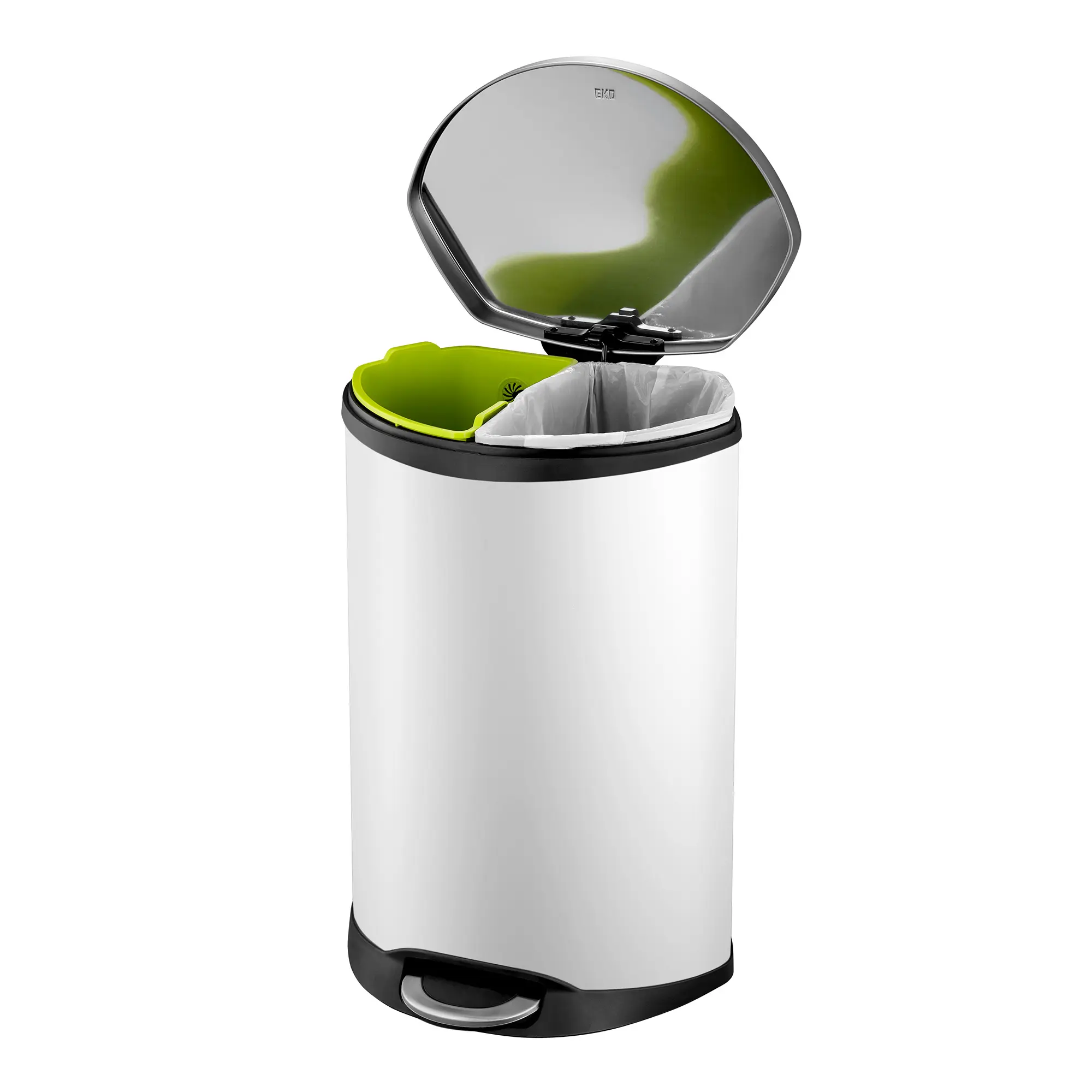 EKO Shell Bin Recycling Tretabfallbehälter 2x22 Liter aus Edelstahl mit zwei Inneneimern für Mülltrennung und Tretpedal, EKO