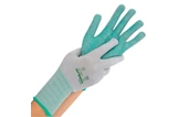 Kinder-Gartenhandschuhe grün mit rutschfester Nitril-Beschichtung auf Handfläche und Fingern, elastisches Bündchen, ideal für Gartenarbeiten, Artikelnummer 53394