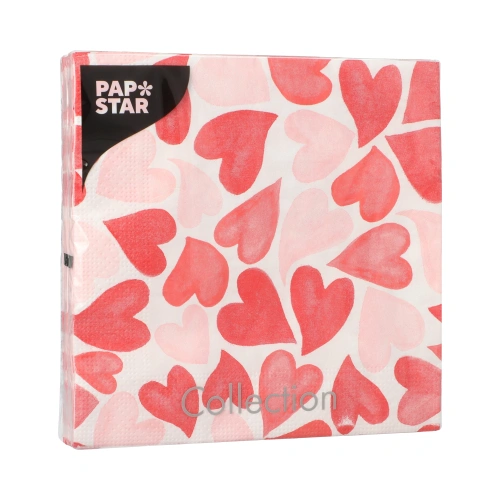 PAPSTAR Servietten, 3-lagig 1/4-Falz 33 cm x 33 cm "Heart to Heart", 10 x 20 Stück