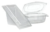 Transparente Kunststoffverpackung mit Klappdeckel für Lebensmittel, Sandwiches und Salate, stapelbar und auslaufsicher, Art.-Nr. 12345