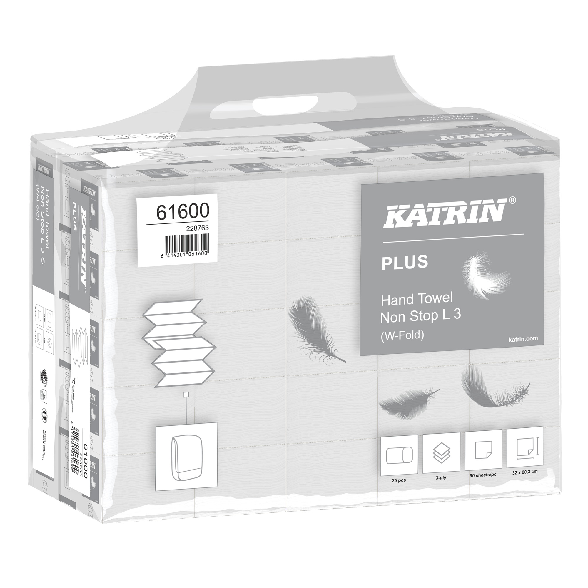 Katrin Plus Papierhandtücher Zellstoff Interfold W-Falz 3-lagig, hochweiß 2250 Tücher 61600_1
