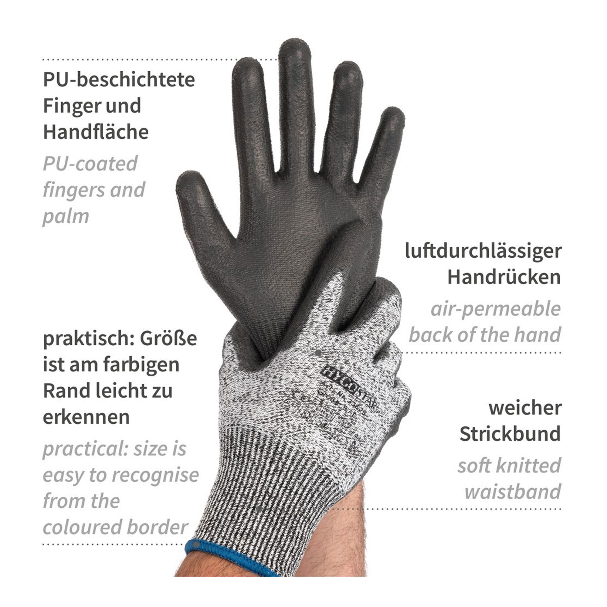 Hygostar Cut Safe Schnittschutzhandschuhe mit Polyurethan-Beschichtung grau/schwarz, VE 100 Paar