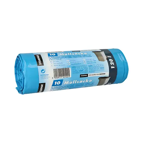 Starpak Müllsäcke LDPE 120 l 110 x 70 cm blau auf Rolle, 9 x 10 Stück, reißfest für Großabfall, PAPSTAR, Art.-Nr. 89158 12122