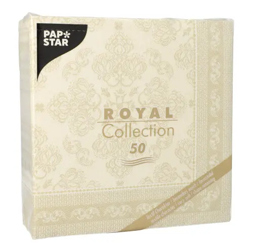 PAPSTAR Servietten "ROYAL Collection" 1/4-Falz 40 x 40 cm champagner "Arabesque", hochwertige Premium-Tissue-Servietten in Stoffoptik mit elegantem Arabesken-Dekor, weich, formstabil und kompostierbar