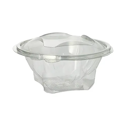 Starpak Feinkost- und Salatschalen mit Klappdeckel, runde 750 ml R-PET Schale Ø 17,4 cm, 7,3 cm hoch, glasklar, von PAPSTAR – ideal für Feinkost und Salate