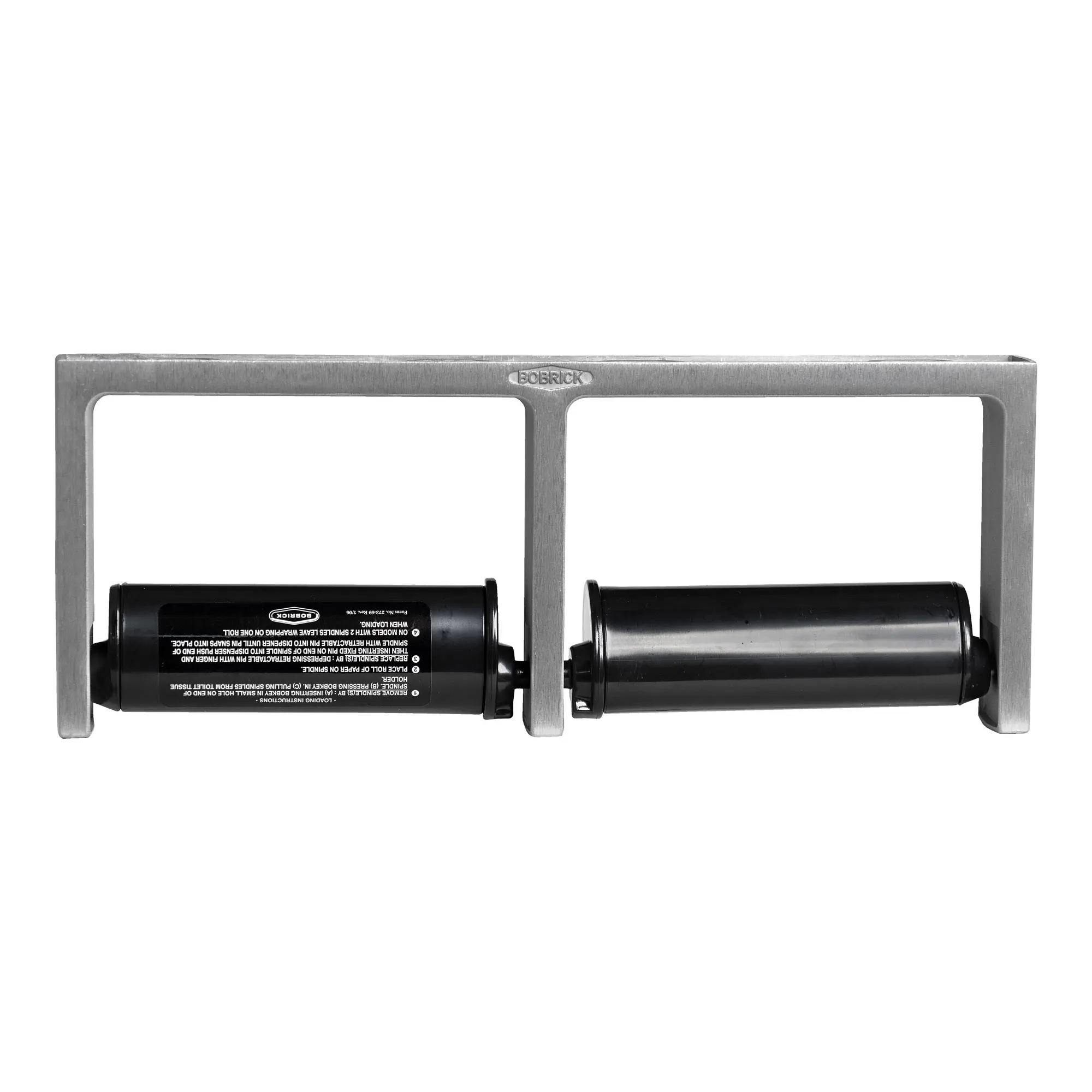 Bobrick B-2740 WC-Papierrollenhalter für 2 Rollen aus massivem, matt gebürstetem Aluminium mit zwei schwarzen, diebstahlgesicherten ABS-Spindeln, Artikelnummer B-2740