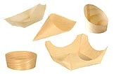 Fingerfood Schalen aus Holz in verschiedenen Formen für Snacks und Vorspeisen, nachhaltiges Einweggeschirr, Artikelnummer 512