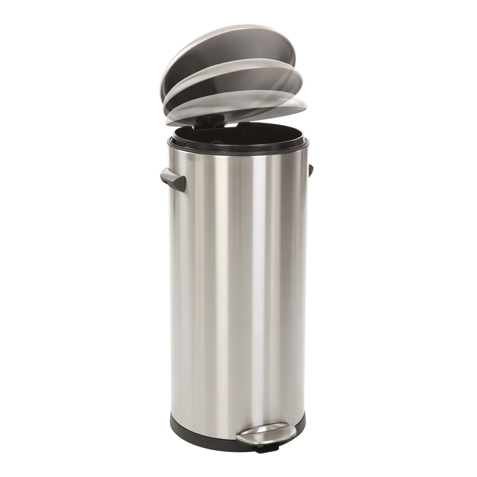 EKO Belle Deluxe Tretmülleimer 30 Liter aus mattem Edelstahl, runder Treteimer mit Soft-Close-Deckel, Kunststoff-Inneneimer und Retro-Griffen